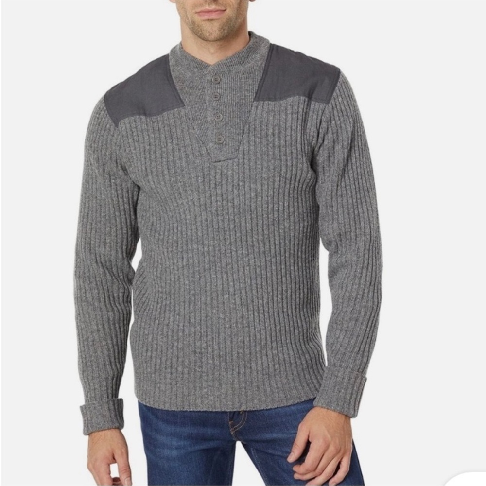 LL BEAN 100% Merino Lambswool Commando  Outdoorsman Chunky Ribbed Henley Sweater